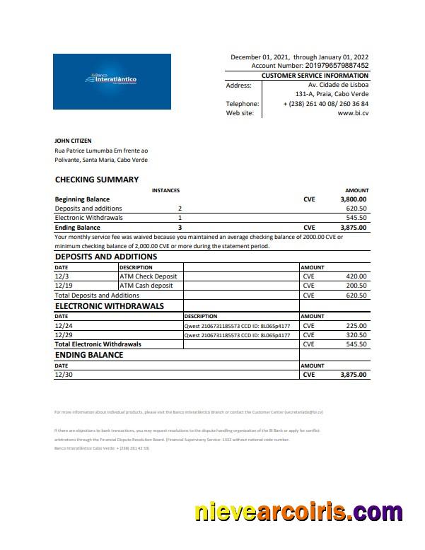 Cabo Verde Banco Inter-Atlântico bank statement Excel and PDF (AutoSum)